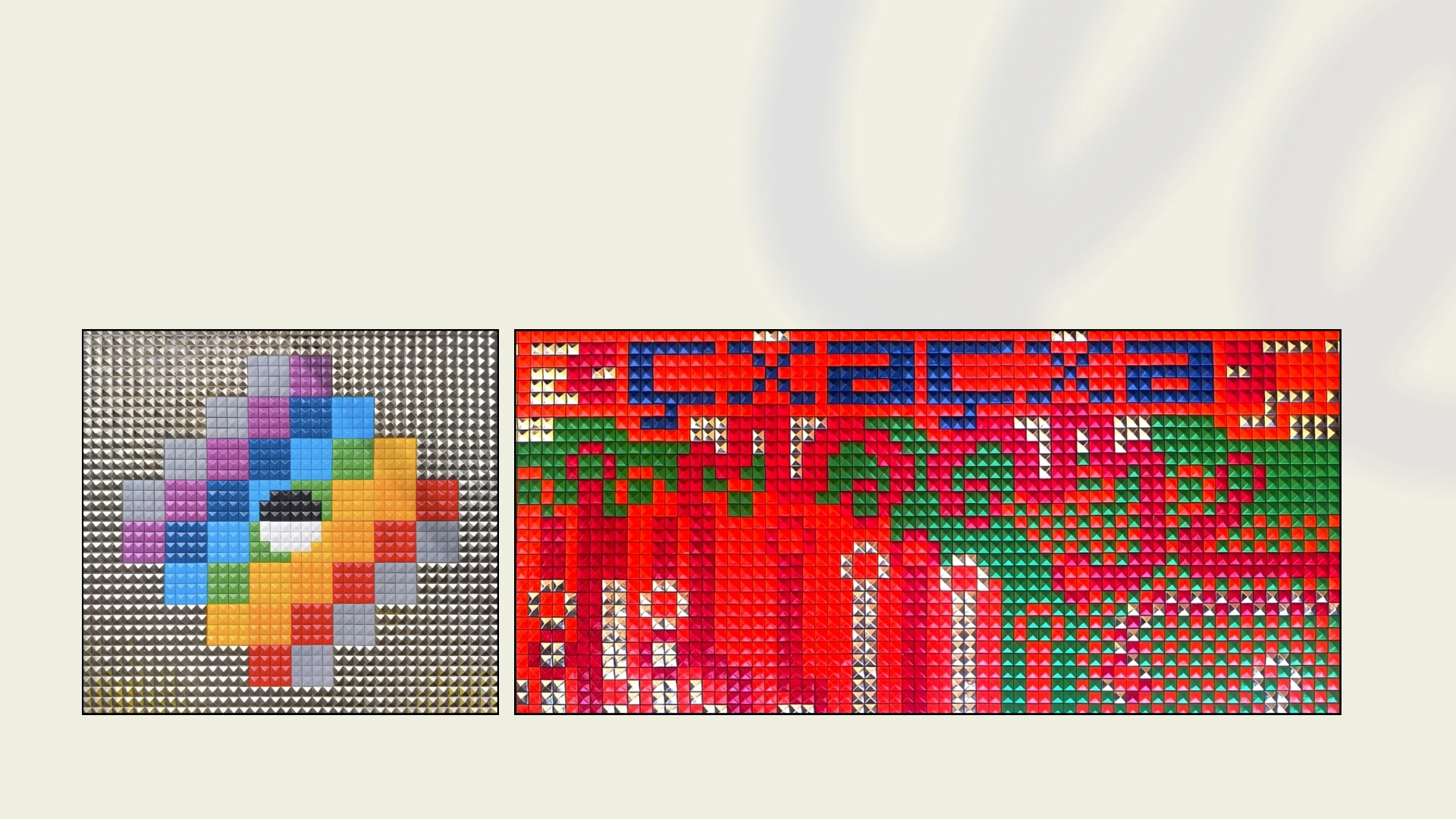 Mosaico simbólico en metal. Detalle de los taches de un mosaico simbólico